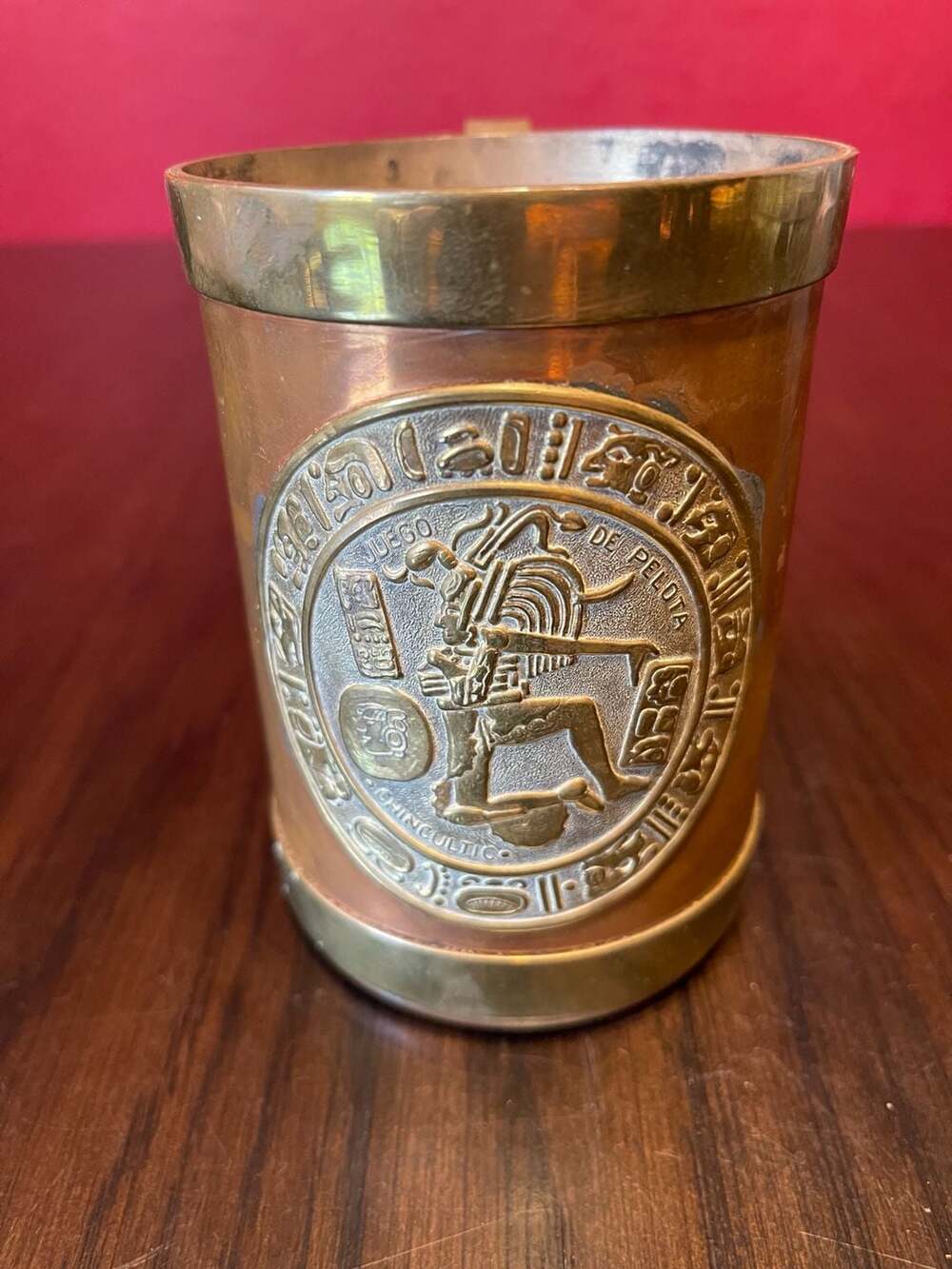 Mexican Copper and Brass Mug Chinkultic Juego De Pelota